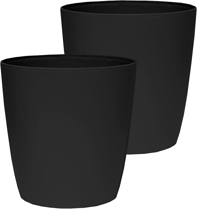 The HC Companies Aria Round Self-Watering Pot - Lightweight Plastic Planter for Herbs & More - Durable Plant Pots for Indoor Plants & Outdoor Plants (6" Matte Black, Pack of 2)