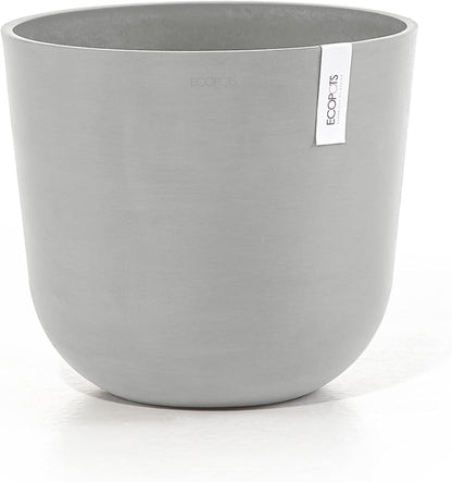 Ecopots Oslo Durable Modern Round Indoor/Outdoor Recycled-Based Composite Flower Pot Planter, White Grey, 14"