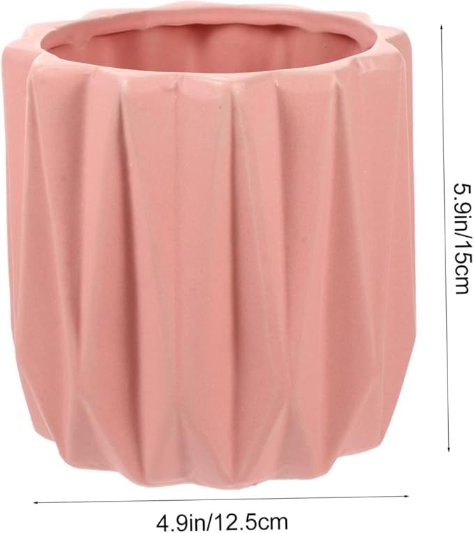 Modern Geometric Ceramic Planter Pot Minimalist Desktop Flower Container for Bonsai and Indoor Tabletop Decoration Large Pink Artistic Plant Holder for Home and Office