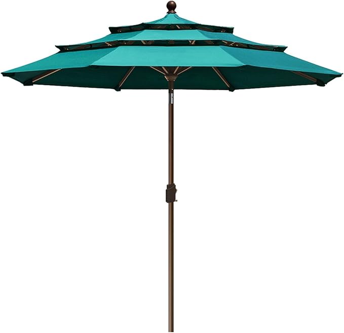 EliteShade USA 10-Year-Non-Fading 9Ft 3 Tiers Market Umbrella Patio Umbrella Outdoor Table Umbrella with Ventilation, Teal