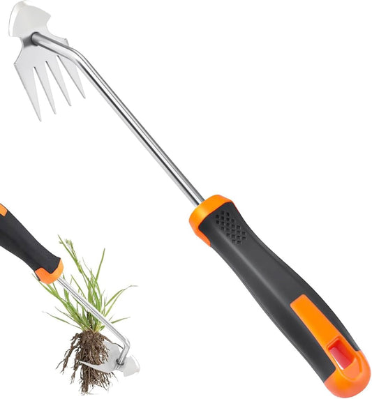 Weed Puller Tool Garden Weed Pulling Tool, 2025 New Durable Garden Weed Pulling Tool, Portable Garden Weeder Tool for Vegetable Gardening, 4 Teeth Manganese Steel Forged Hand Weeder(Orange)