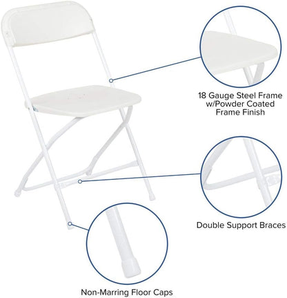 Flash Furniture Hercules Series Plastic Folding Chairs for Parties and Weddings, Stackable Commercial Event Seats with 650-lb. Static Weight Capacity, Set of 2, White