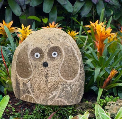 Mom and Dad Boulder Dog Set – Hand-Carved Granite Garden Statues – Natural Stone Animal Décor – 8" & 12", Weather-Resistant, Unique Gift Set