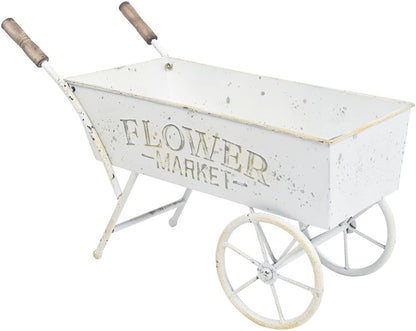15 Inch Farmhouse Small Flower Cart with Wooden Handles Metal Wagon Planters for Outdoor Plants Decorative Wheelbarrow Plant Cart for Patio Garden Balcony Golden
