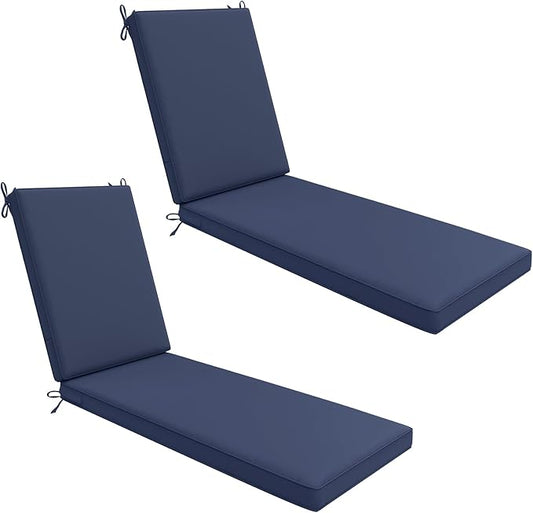 AAAAAcessories Outdoor Chaise Lounge Cushions, Waterproof, Fade-Resistant Patio Furniture Replacement Cushions, 80" x 26" x 3", Set of 2, Navy Blue