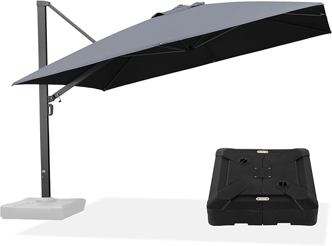 PURPLE LEAF 12 FT Square Patio Umbrella with Base Large Offset Hanging Outdoor Cantilever Umbrella Included Base for Garden Deck Backyard Pool Grey