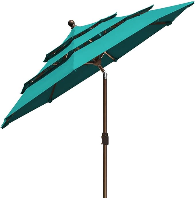 EliteShade USA 10-Year-Non-Fading 9Ft 3 Tiers Market Umbrella Patio Umbrella Outdoor Table Umbrella with Ventilation, Teal