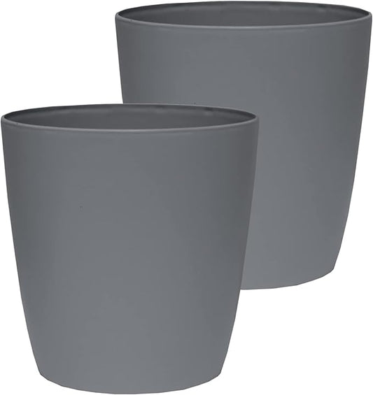 The HC Companies Aria Round Self-Watering Pot - Lightweight Plastic Planter for Herbs & More - Durable Plant Pots for Indoor Plants & Outdoor Plants (12" Warm Gray, Pack of 2)