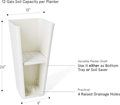LA JOLIE MUSE 26 inch White Tall Planters for Outdoor Plants,Set of 2 Large Planters for Indoor Plants,V Shaped Tree Planters for Front Door, 26'' White With Tray