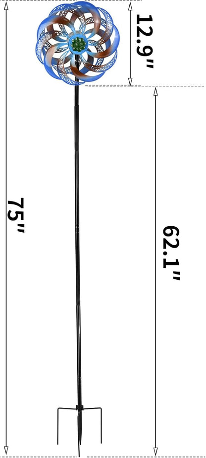 Wind Spinners Outdoor Clearance for Yard and Garden Metal Wind Spinners Outdoor 75 in Kinetic Art with Solar Powered Multi-Color Glass Ball Light for Backyard Lawn Decorations