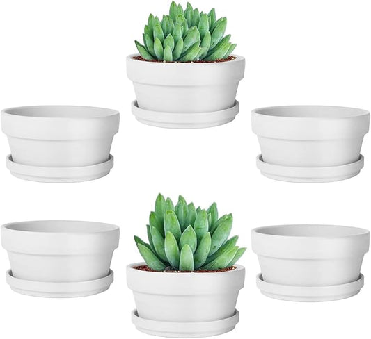 vensovo 4.5 Inch White Terracotta Shallow Succulent Pots - 6 Pack Terra Cotta Clay Pot with Saucer, Cacuts Indoor and Outdoor Planters with Drainage Hole