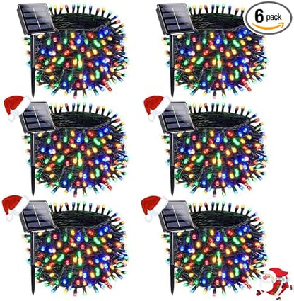 OZS 6 Pack 480LED Solar Christmas String Lights Outdoor, Waterproof 8 Modes Solar Tree Light, Green Wire Christmas Lights Outdoor for Garden, Party, Wedding, Christmas Decorations (Multicolor)