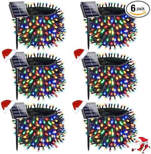OZS 6 Pack 480LED Solar Christmas String Lights Outdoor, Waterproof 8 Modes Solar Tree Light, Green Wire Christmas Lights Outdoor for Garden, Party, Wedding, Christmas Decorations (Multicolor)