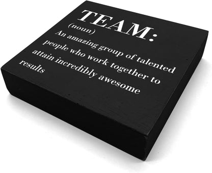 HTBIG Inspirational Team Noun Office Decor Desk Decor Wooden Box Sign Rustic Black Wood Block Plaque Box Sign for Home Office Desk Shelf Table Decoration Coworker Gift Team Definition send friends