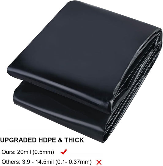 15 x 20 FT Pond Liner, 20 mil Pond Liners for Outdoor Ponds, UV Resistant Fish Pond HDPE Liner for Backyard Koi Ponds, Pool, Water Features, Fountains, Waterfall and Water Gardens, Black