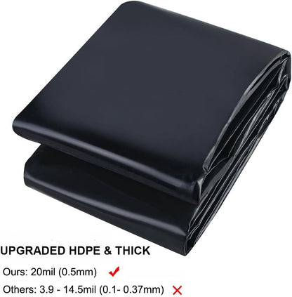 10 x 13 FT Pond Liner, 20 Mil Pond Liners for Outdoor Ponds, Black Fish Pond HDPE Liner for Koi Ponds, Streams Fountains and Garden Waterfall
