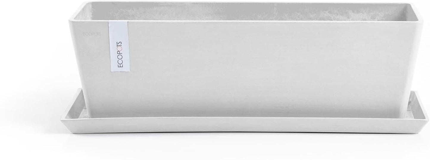 Ecopots Bruges Durable Modern Rectangular Indoor/Outdoor Recycled-Based Composite Flower Pot Planter, Pure White, 17.75"