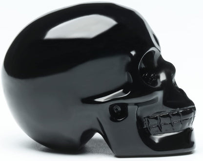 2''Natural Black Obsidian Crystal Skull Head Hand Carved Reiki Healing Stone Statue Healing Home Office Art Room Decoration