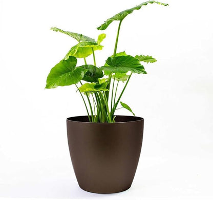 Memphis 15" Round Indoor Floor Planter Pot – Lightweight & Durable Plastic, Modern Design, Made in USA, Recyclable Large Plant Container for Home & Office Décor (Espresso Meta