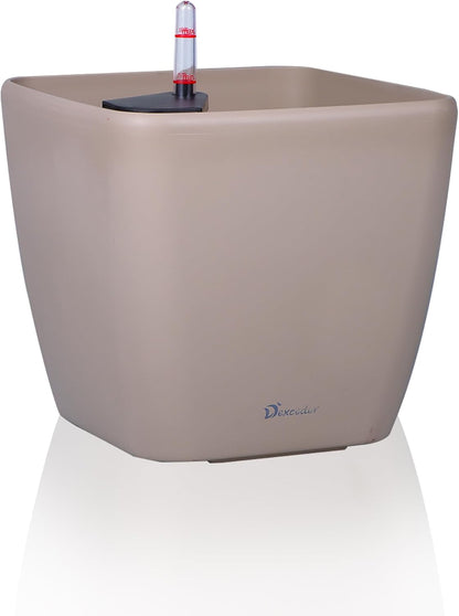 Dexceder 18x17 Self Watering Planter with Wheels Indoor Outdoor, Inner Mat Design, Thickened Large Floor Standing Flower Plant Pot with Water Level Indicator (Taupe Matte)