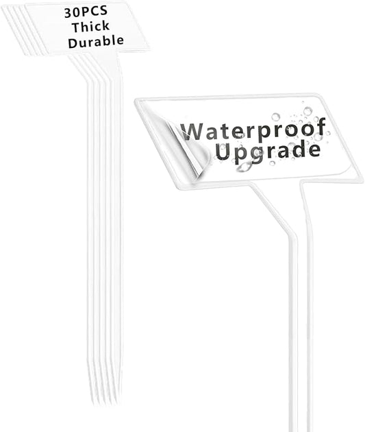 White 30 Pack Outdoor Tall Plant Label, Large Waterproof Plastic Plant T-Type Tags, Durable Nursery Garden Markers, Perfect for Herbs, Flowers, Vegetable with Marking Pen (Height 11.8'')