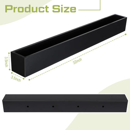 32 x 3.5 x 3.5 Inch Long Rectangular Planter Box Window Sill Plant Box Metal Water Trough Indoor Large Modern Steel with Drainage Holes Herb Garden Home(Black)