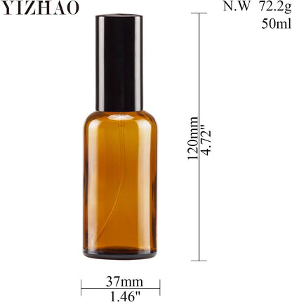 YIZHAO Amber Glass Spray Bottles 2oz, with Small Fine Mist Spray, Metal Cap, Refillable for Essential Oil,Travel,Cleaning,Perfume,Aromatherapy,Makeup – 12 Pcs