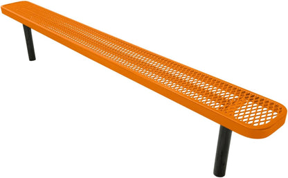 Heavy-Duty Outdoor Bench Thermoplastic Coated, Expanded Metal, Commercial-Grade Seating, Made in America (Inground Without Back, 8 Ft, Textured Orange)
