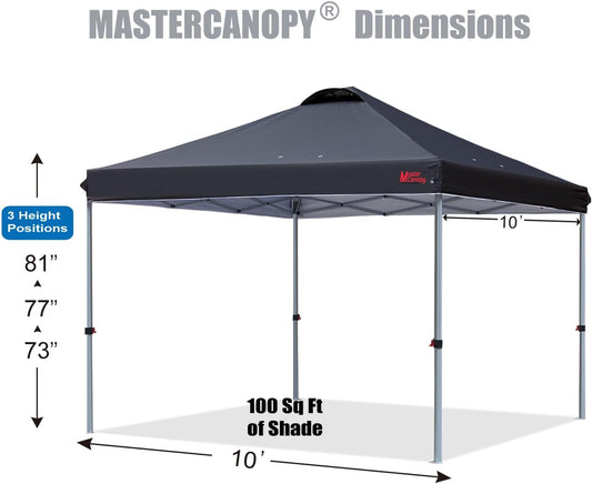 MASTERCANOPY Durable Pop-up Canopy Tent with Roller Bag (10x10, Black)