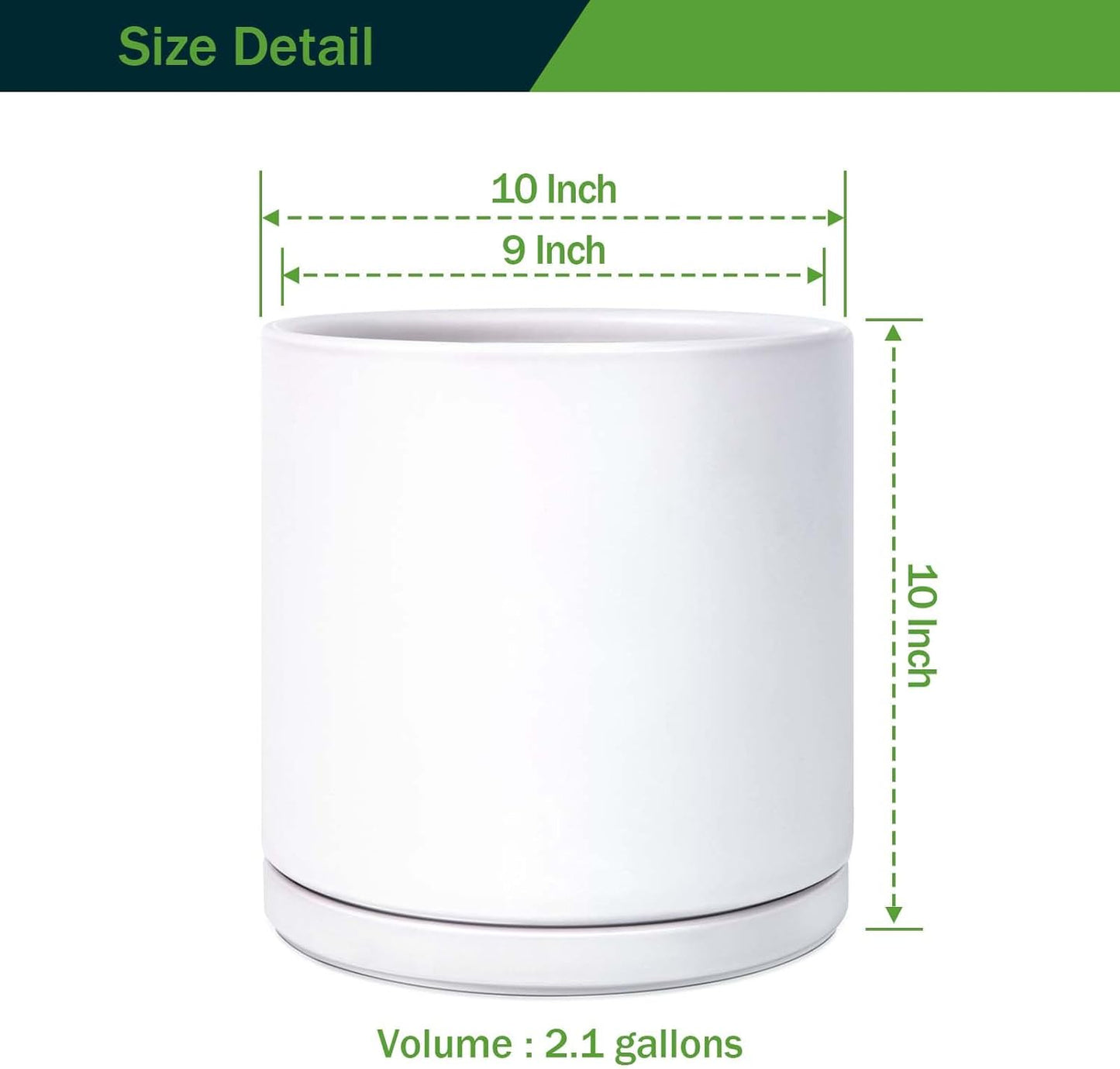 Kazeila Plant Pots Ceramic Planter for Indoor Outdoor Plants Flowers 10 Inch Matte White Large Cylinder Flower Pot with Saucer and Drainage Hole,Glazed Finish Interior and Exterior