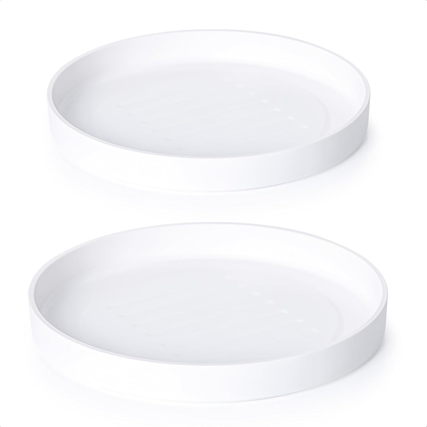 Phoenix Vine 12 Inch Plastic Plant Saucer Water Drip Tray, Heavy Sturdy Round Plant Drainage Tray for Indoors Outdoor, Set of 2, Matte White, 21-TY-12W-2
