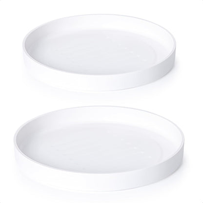 Phoenix Vine 12 Inch Plastic Plant Saucer Water Drip Tray, Heavy Sturdy Round Plant Drainage Tray for Indoors Outdoor, Set of 2, Matte White, 21-TY-12W-2