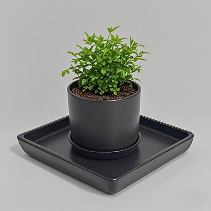 Square Plant Saucer 10 Inch 1 Pack，Plant Trays for Pots, Black Ceramic Plant Saucers for Indoors Outdoors, Plant Drip Tray 4 6 8 10 12 14 Inch