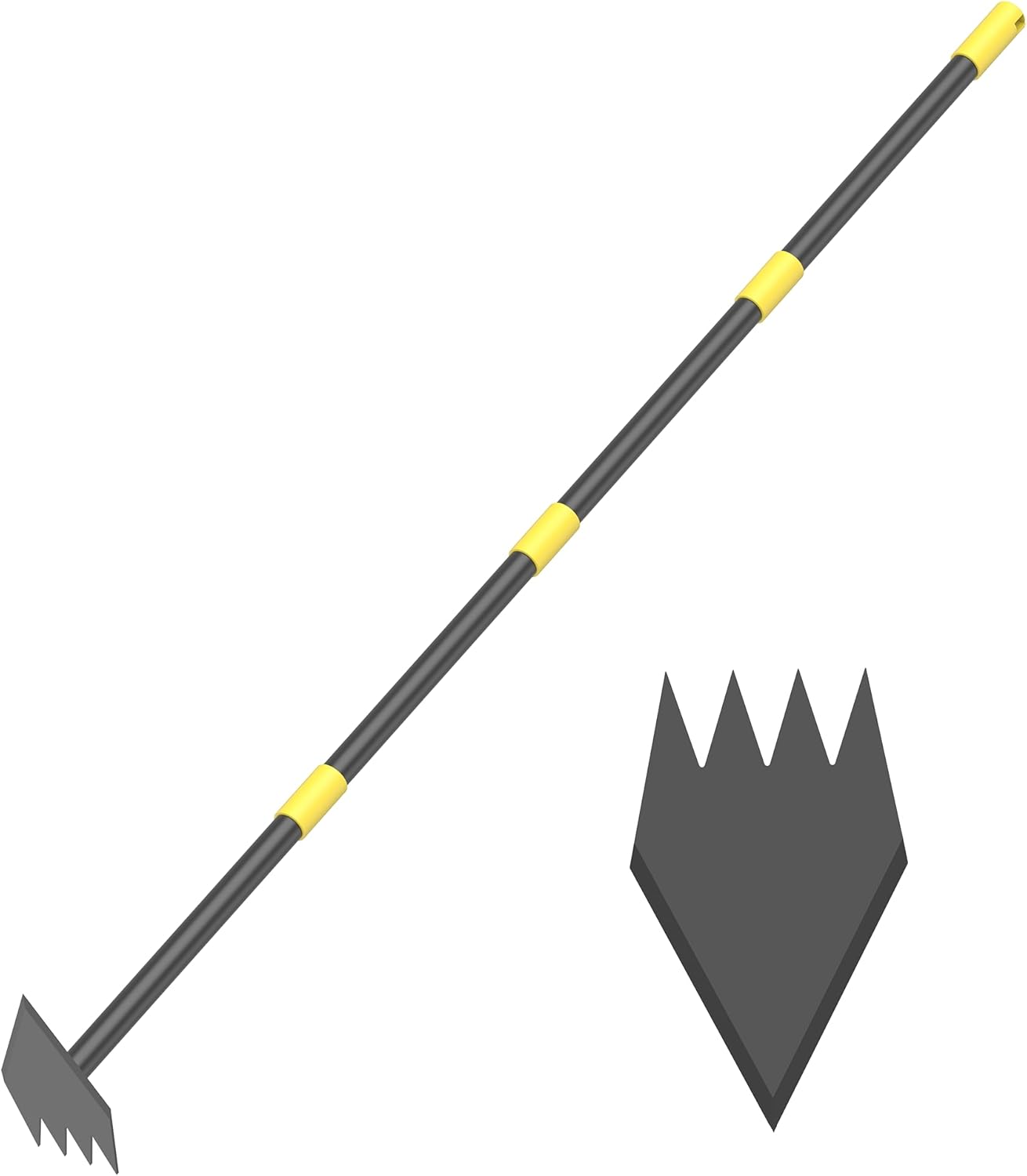 Dual Headed Hoe Garden Tool, Hoe Cultivator Gardening Tool, 17-59" Adjustable Long Handle Heavy Duty Scuffle Hoe with Rake Tiller Cultivator for Weeding, Digging, Loosening Soil, Sowing