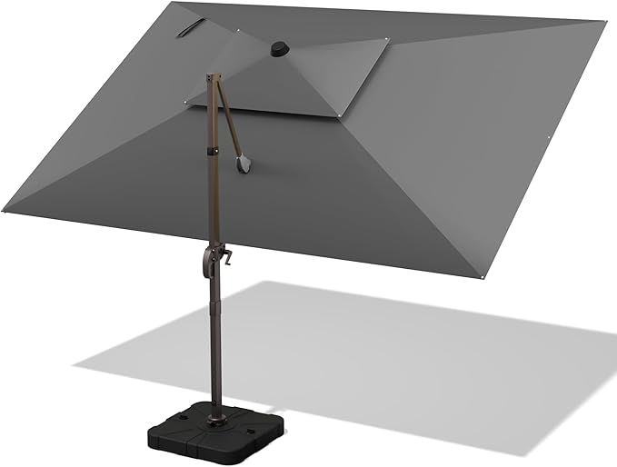 9' X 12' Cantilever Outdoor Patio Umbrellas Double Top Large Rectangle Umbrella Heavy Duty 360°Rotation Offset Umbrella for Garden Deck Pool Patio,Grey