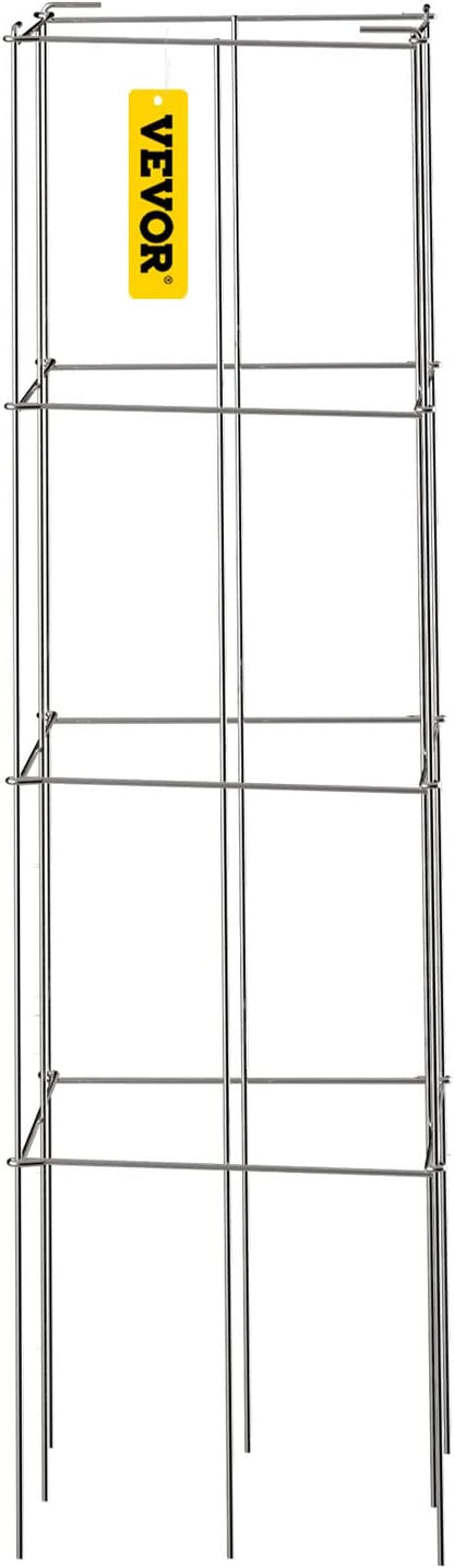 VEVOR Tomato Cages, 11.8" x 11.8" x 46.1", 5 Packs Square Plant Support Cages, Silver PVC-Coated Steel Tomato Towers for Climbing Vegetables, Plants, Flowers, Fruits