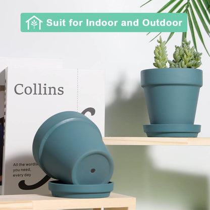 vensovo 6 Inch Steel Blue Terracotta & Clay Pots for Plant with Saucer - 4 Pack Medium Terra Cotta Planter with Drainage Hole, Flowerpot for Indoor Outdoor Plants, Crafts, Wedding Favor