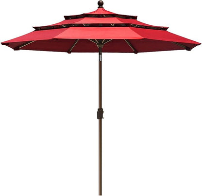 EliteShade USA 10-Year-Non-Fading 9Ft 3 Tiers Market Umbrella Patio Umbrella Outdoor Table Umbrella with Ventilation, Logo Red