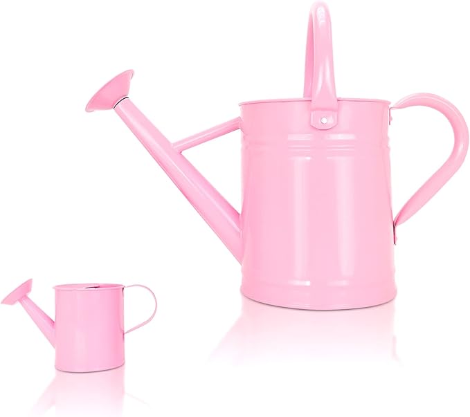 Metal Watering Can (1 Gallon) for Outdoor&Indoor Plants with Free Small Watering can for Kids, Plant Watering Can with Removable spout, Perfect for Garden Flower, Houseplants, Pink