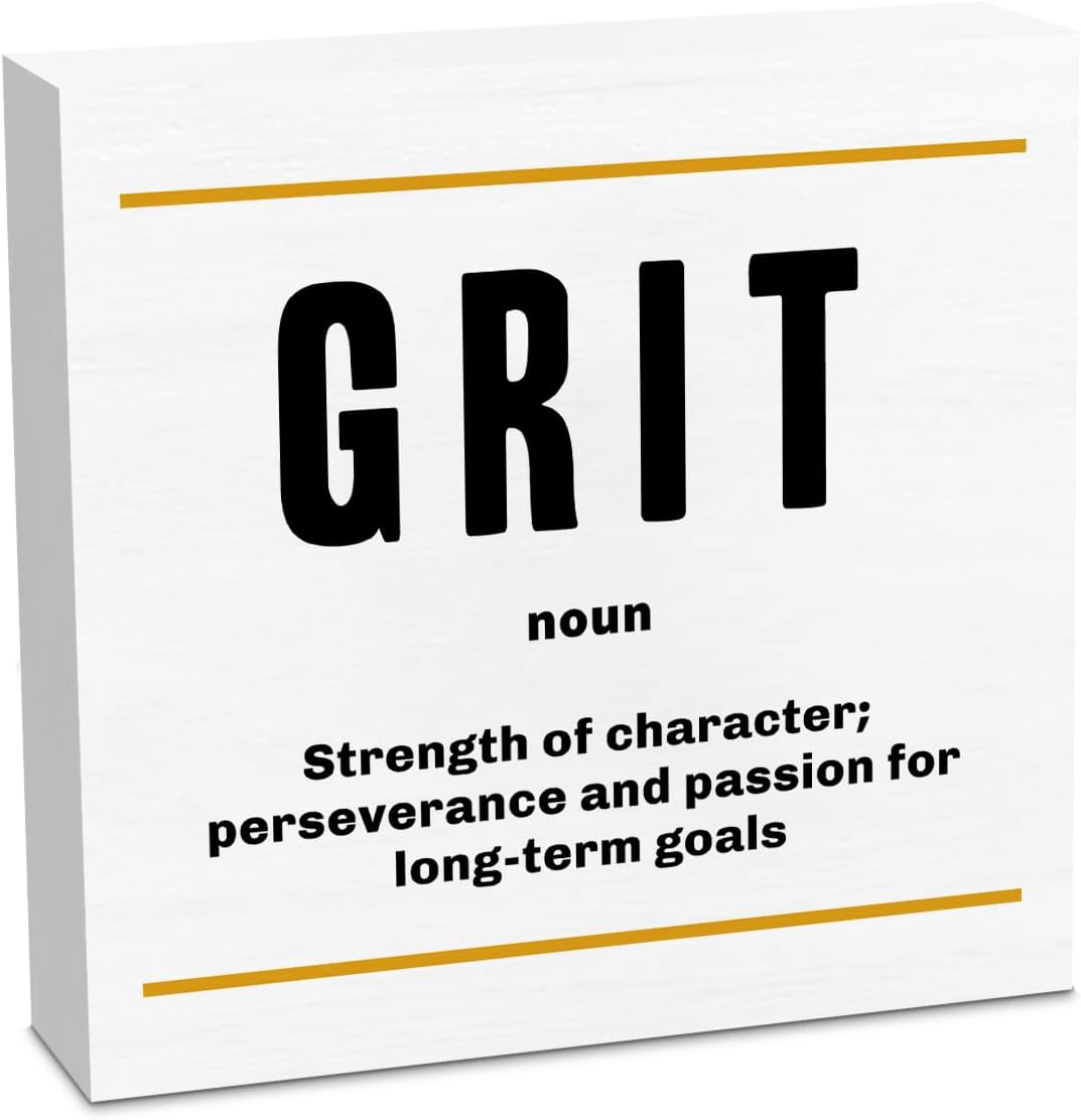 Grit Noun Entrepreneur White Wooden Box Sign, Inspirational Office Decor Decorative Table Shelf Desk Decor, Rustic Workplace Farmhouse Home Bedroom Classroom Decor Office Decorations Desk Accessories