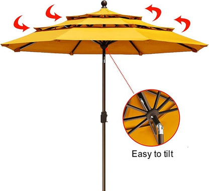 EliteShade USA 10-Year-Non-Fading 9Ft 3 Tiers Market Umbrella Patio Umbrella Outdoor Table Umbrella with Ventilation, Sunflower Yellow