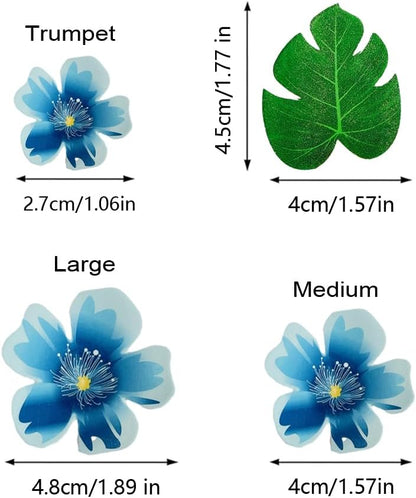 88 pieces of edible green leaf cake decorations, mixed leaf and flower cupcake decorations for Hawaiian themed festive wedding birthday party supplies.