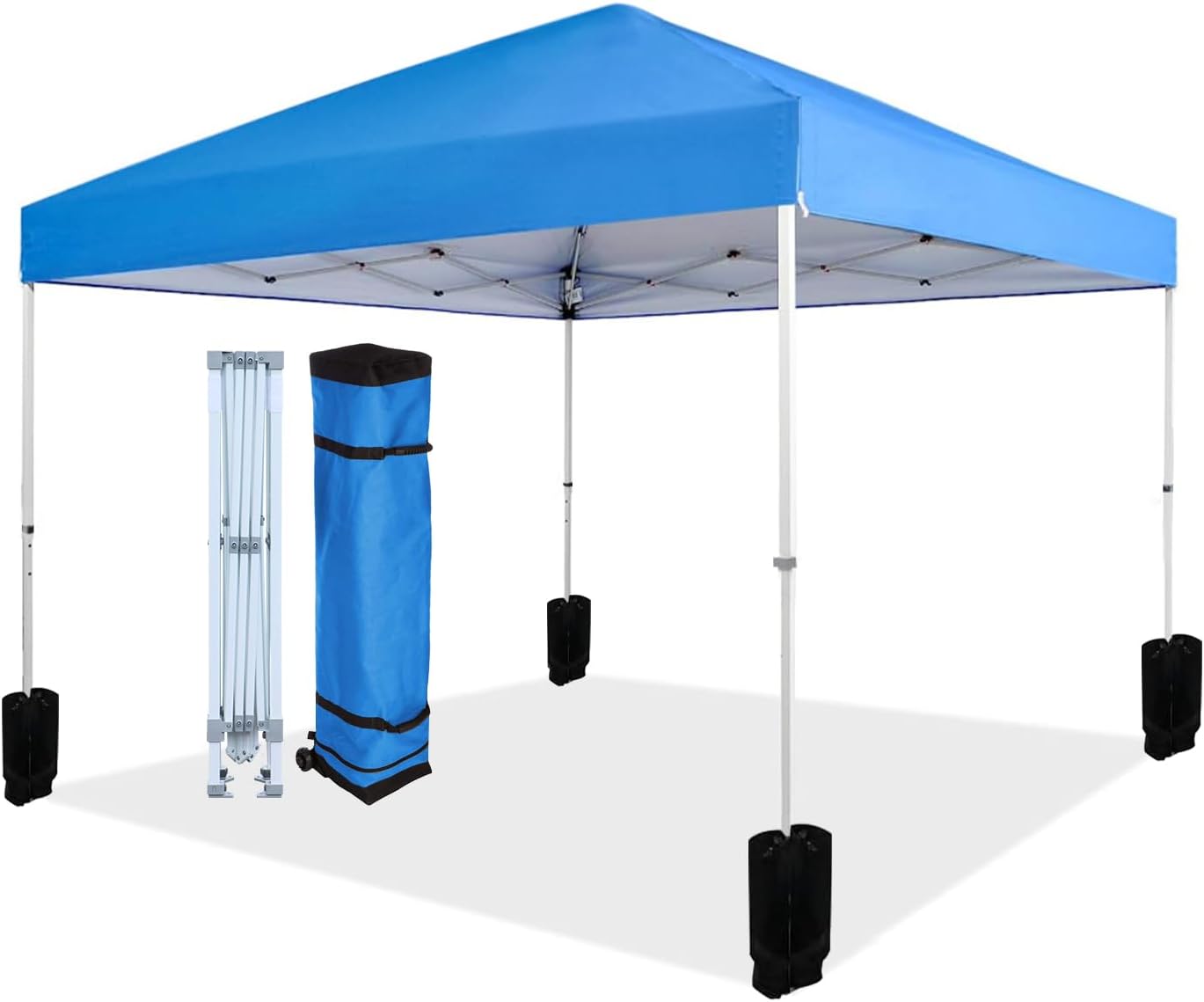 Amazon Basics Outdoor Pop Up 10 x 10 Canopy Tent for Events, Portable with Easy Setup, Includes Wheeled Carry Bag, 8 Pegs, 4 Ropes, 4 Weighted Bags, Blue