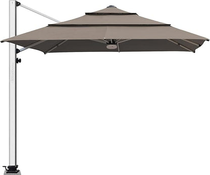 EliteShade USA APOLLO 3-Tier 10x10FT Full Aluminum Cantilever Patio Umbrella for Outdoor restaurant Garden Courtyard Deck Pool and Marketing with Light (No battery),Taupe