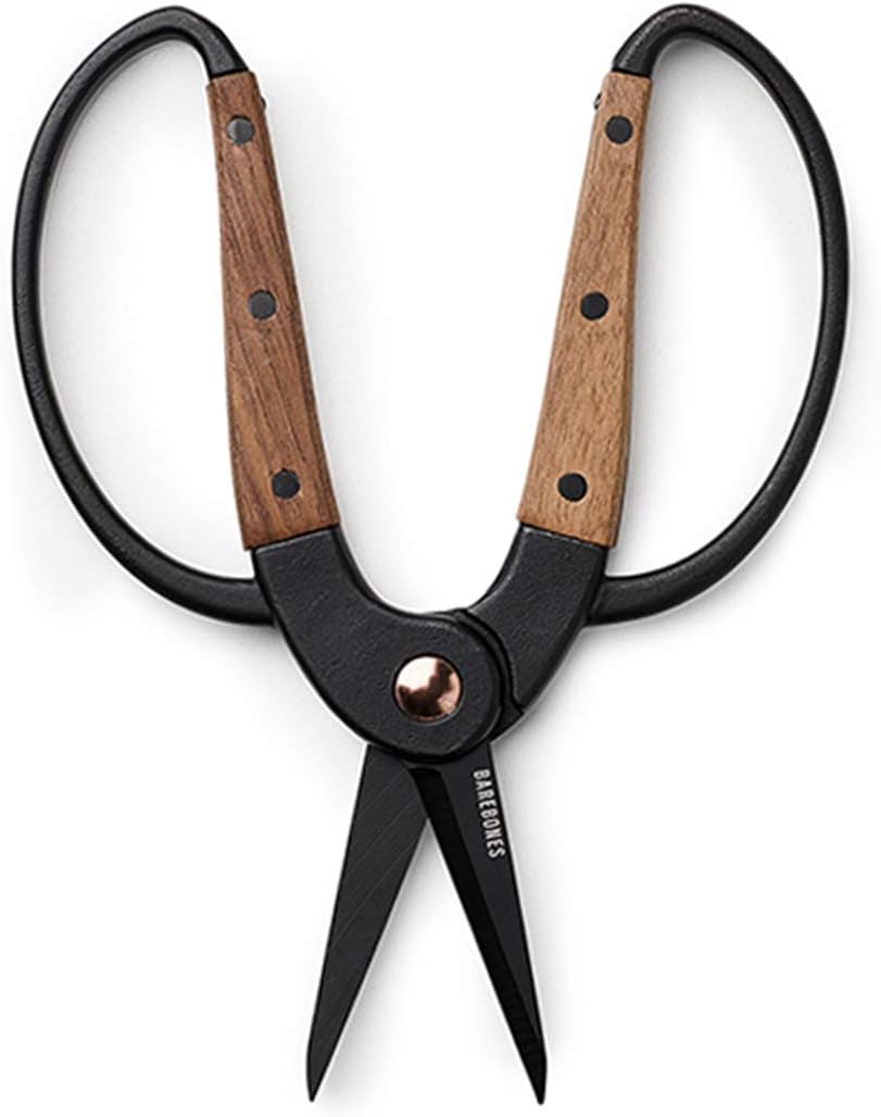 Barebones Garden Scissors - Walnut Scissors - Garden Supplies and Indoor Plant Accessories - Plant Shears with Wide Handles - Comfortable Fit Trimming Shears (Small)