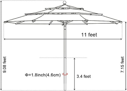 EliteShade USA 10-Year-Non-Fading 11FT 3 Tiers Market Umbrella Patio Umbrella Outdoor Table Umbrella with Ventilation, Heather Beige