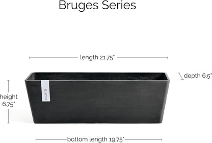 Ecopots Bruges Durable Modern Rectangular Indoor/Outdoor Recycled-Based Composite Flower Pot Planter, Dark Grey, 21.5"