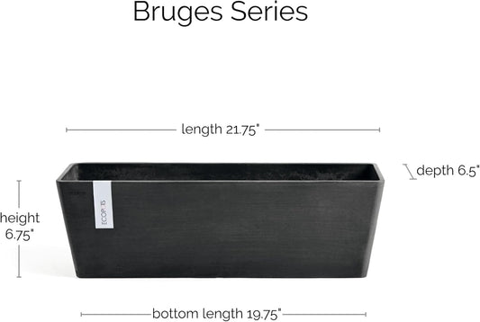 Ecopots Bruges Durable Modern Rectangular Indoor/Outdoor Recycled-Based Composite Flower Pot Planter, Dark Grey, 21.5"