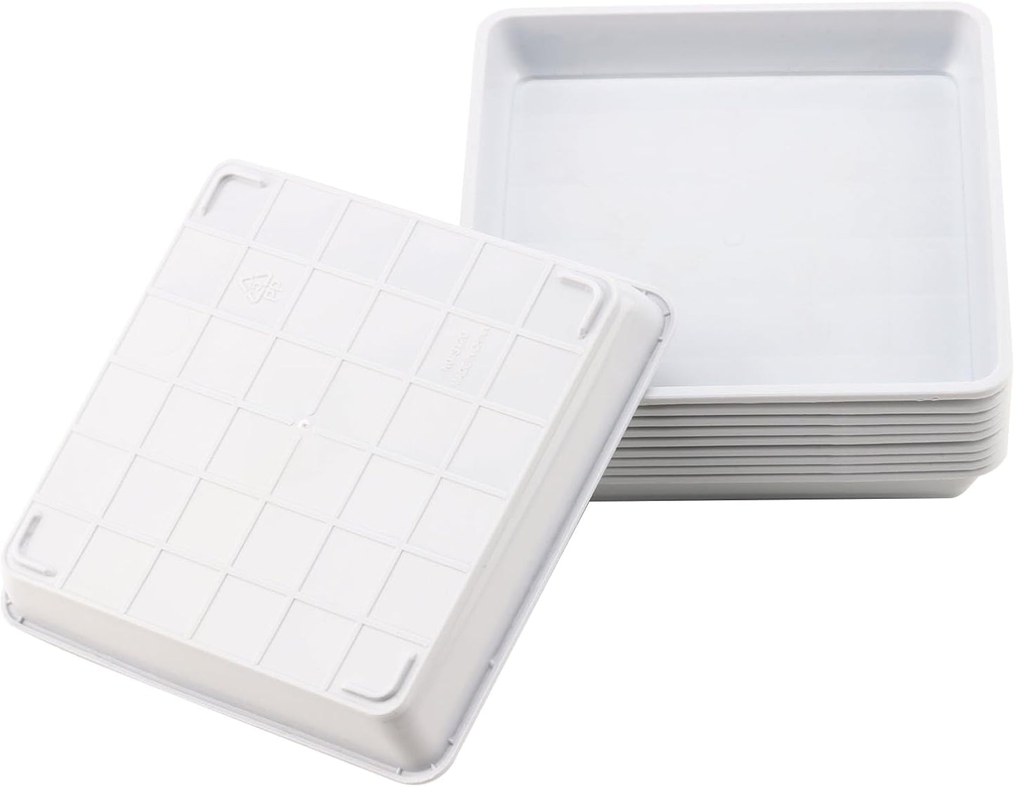 JOIKIT 10 PCS 10 x 10 Inch Square Plant Saucer, Plastic Plant Saucer Drip Tray, Square Flower Pot Tray for Indoors and Outdoor Plant Pots, 1.38 Inch Deep, White
