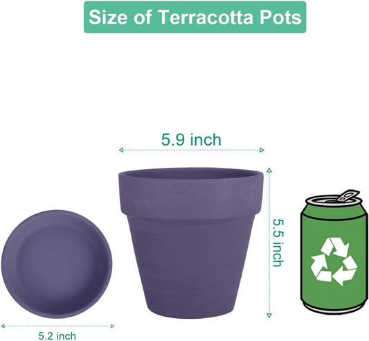 vensovo 6 Inch Purple Terracotta & Clay Pots for Plant with Saucer - 4 Pack Medium Terra Cotta Planter with Drainage Hole, Flowerpot for Indoor Outdoor Plants, Crafts, Wedding Favor